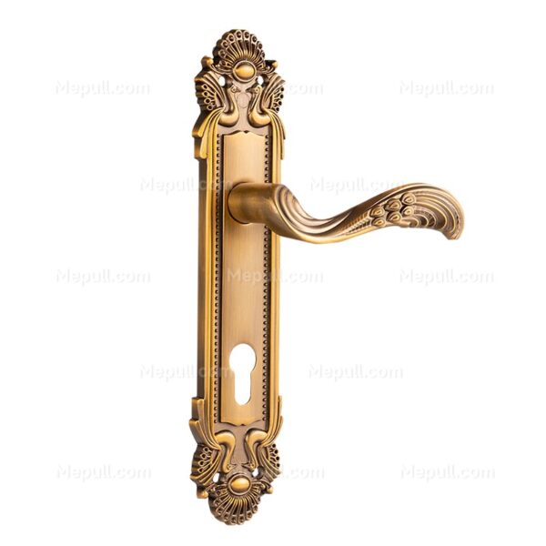 Peacock Tail Etched Gold Aluminum Interior Door Handle and Plate Set 8586 825 4